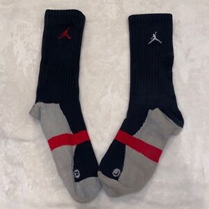 Jordan Men's Black and Gray Athletic Socks with Red Accents